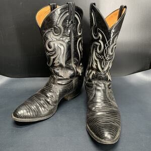 Vintage Tony Lama 8539 Men’s Size 11.5 EE Black Lizard Skin Cowboy Western Boots